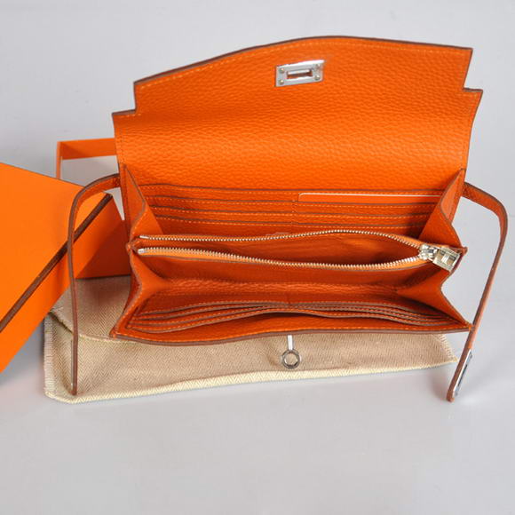 High Quality Hermes Kelly Wallet Togo Leather Bi-Fold Purse A708 Orange Fake - Click Image to Close